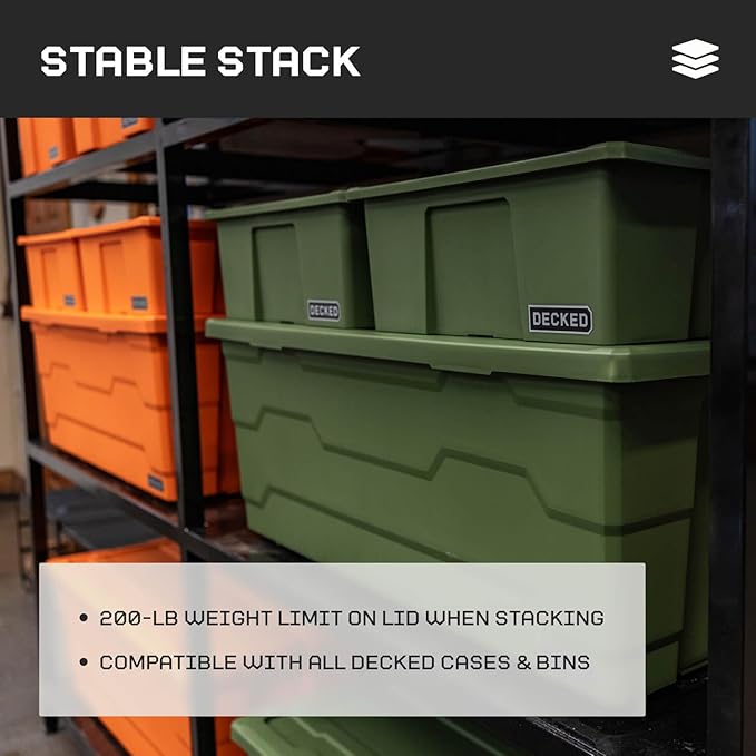 DECKED Payloader 133 L (1-Pack) - 200 lb Load Rated, Heavy-Duty Stackable Garage Storage Bins - Blaze Orange