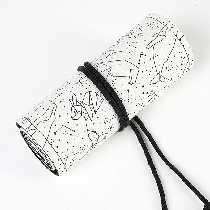Funny live 24/36/48/72 Slots Colored Pencil Wrap Roll up Pen Holder Case Drawing Coloring Pencil Roll Organizer Stationery Case for Student Artist Traveler (Abstract Lines, 24 Slots)