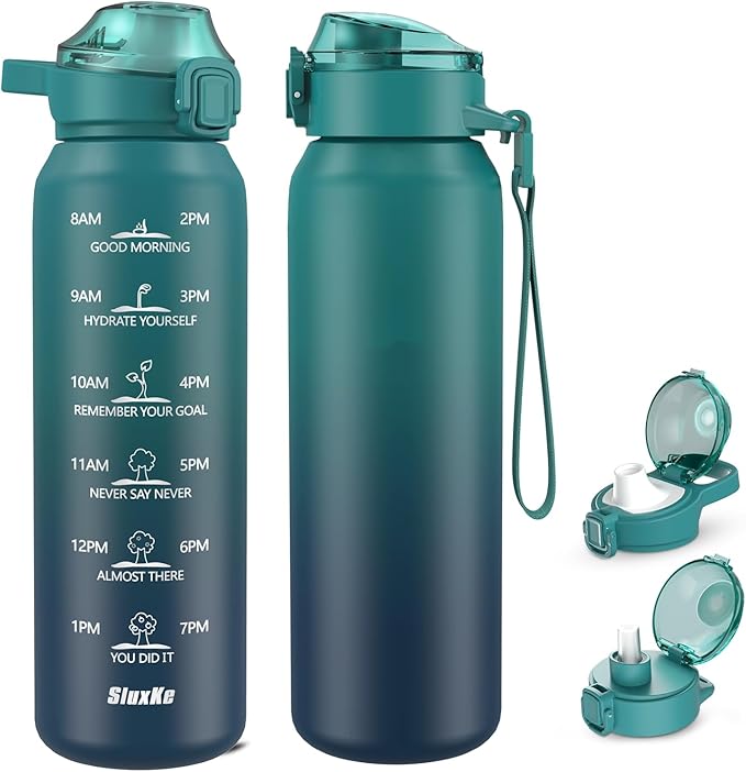 SLUXKE 17oz Insulated Water Bottle with 2Lids(Straw Lid & Spout Lid), 500ml Stainless Steel Water Bottle Double Walled Leakproof, Reusable Metal Bottle Keep Cold & Hot for Men, Women BLUE BLUE