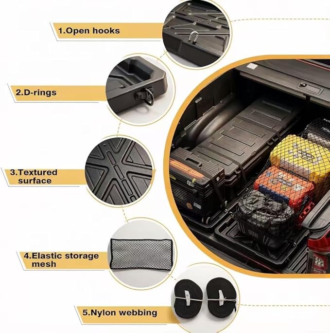 Truck Bed Slide Out Cargo Tray, 62" Lx 47.2" W Size Truck Bed Organizer Tray for 5’7’’+ Long Beds, Sliding Truck Cargo Tray Fits Most Full-Size Pickups, with Open Hooks & Elastic Cargo Net