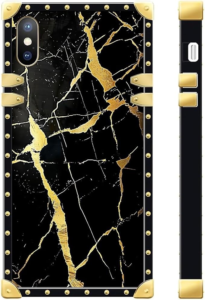 Compatible with iPhone Xs Max Case, Black Gold Marble Nature Luxury Golden Decoration for Girl Women Soft TPU Shockproof Protective Hard PC Back for iPhone Xs Max