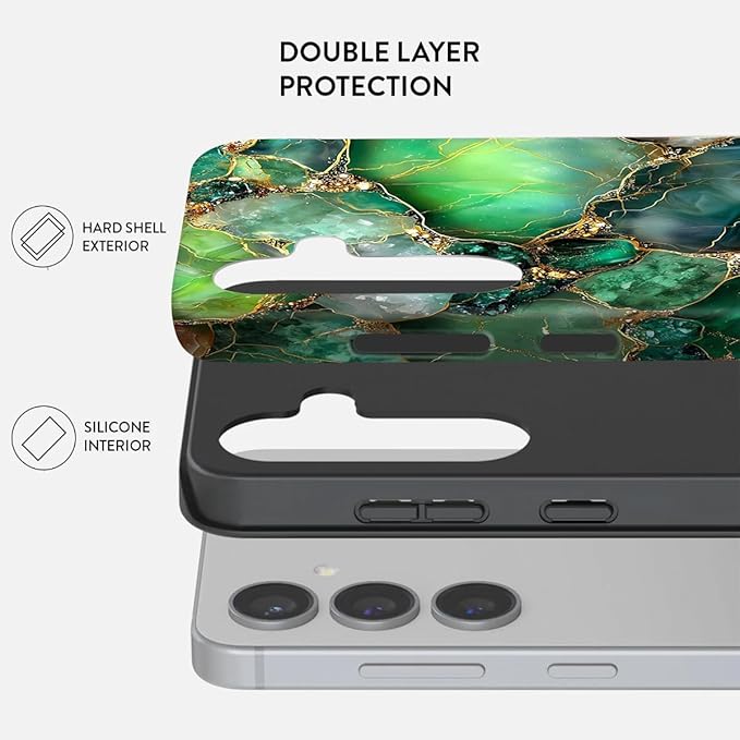 Compatible for Samsung Galaxy A17 5G Case, Dual Layer Heavy Duty 2 in 1 Shockproof Protective Phone Case,Green Onyx with Gold Veins Print