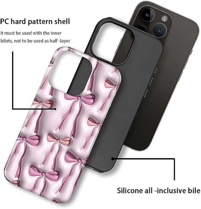 for iPhone 15 Case,HL2 Abstract Ribbons Bows Hybrid 2 Layer Hard Shell Silicone Protective Pattern Design Case