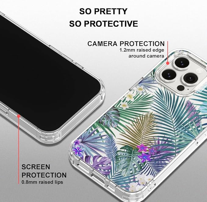 MOSNOVO Case for iPhone 15 Pro Max, [Buffertech 6.6ft Military-Grade Drop Protection] [Anti Peel Off Tech] Clear TPU Bumper Phone Case Cover Design - Tropical Rainforests