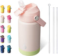 BJPKPK Insulated Water Bottle with Straw Lid, 12oz Thermo Water Bottles, Flex Handle & Non-slip Boot, BPA Free Leak Proof Stainless Steel Metal Thermo, Tumblers, Cups,Pearl Pink