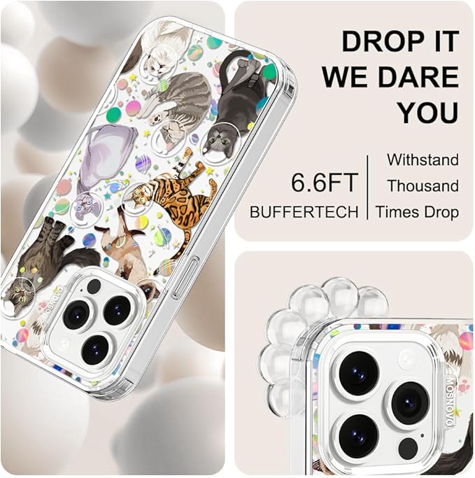 MOSNOVO Case for iPhone 13 Pro, [Buffertech 6.6ft Military-Grade Drop Protection] [Anti Peel Off Tech] Clear TPU Bumper Phone Case Cover Design - Space Cat