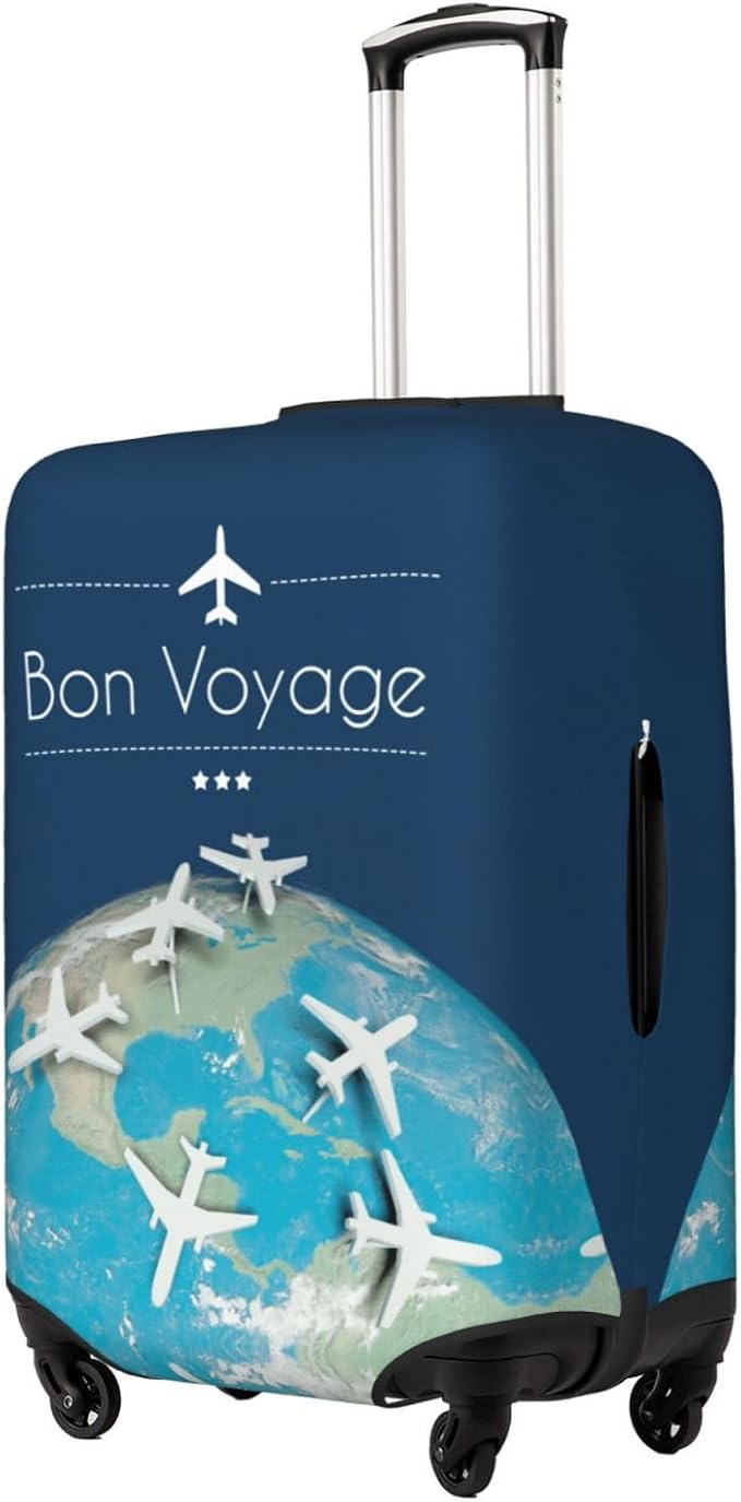 Luggage Cover with World Map & Airplane Design, Suitcase Protector For Travel (Fits 18-21 Inch Luggage)