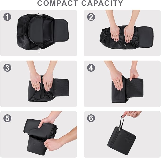 Lightweight Hiking Backpack 30L Packable Foldable Daypack Collapsible Travel Bag Water-Resistant for Women Men (Black)