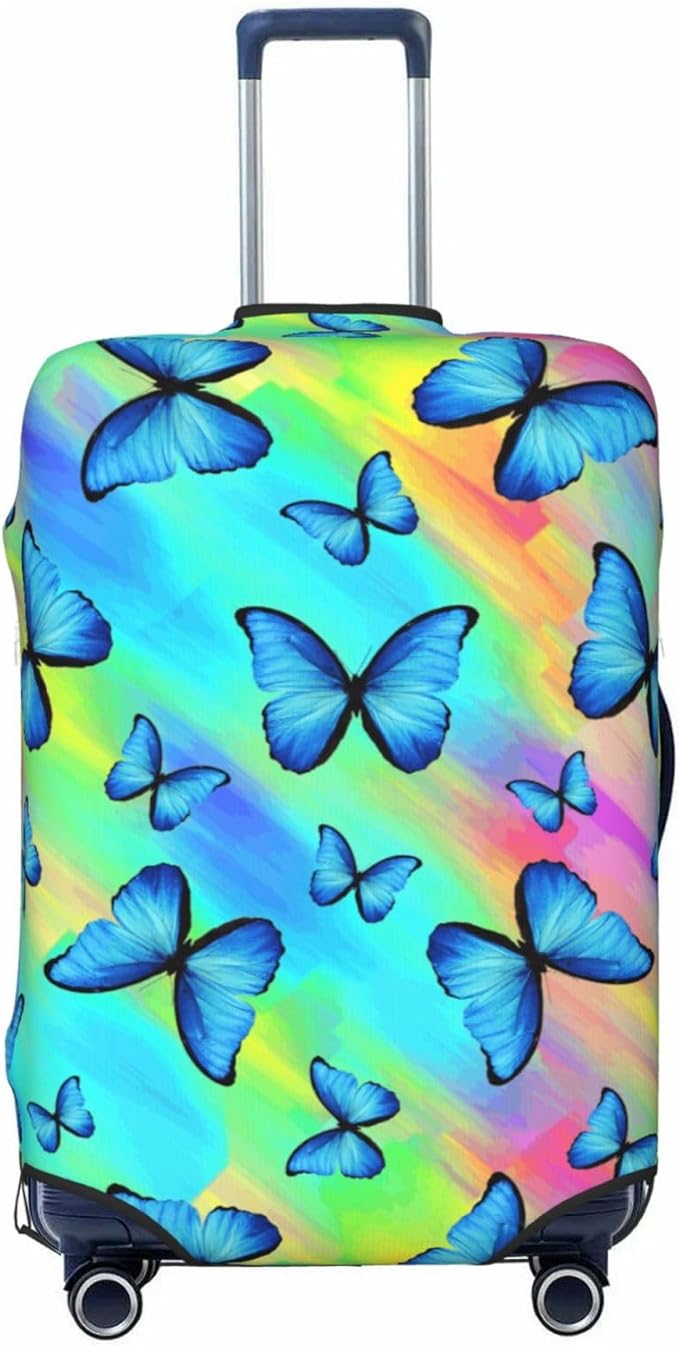 Butterfly Print Elastic Luggage Cover, Colorful Rainbow Suitcase Protector For Travel (Fits 22-24 Inch Luggage)