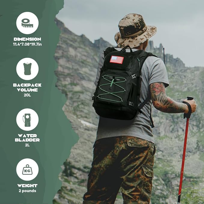 Maelstrom Hydration Hiking Backpack with 2L/3L Water Bladder, High Flow Bite Valve Water Backpack Men Women Lightweight Insulation for Hiking, Cycling, Running, Climbing, Camping