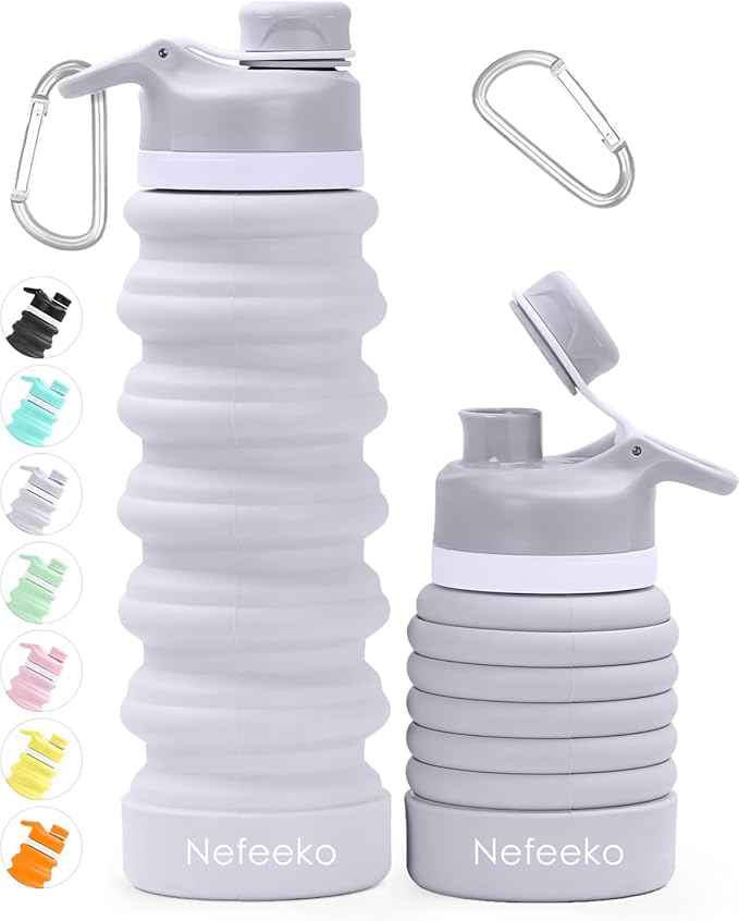 Nefeeko Collapsible Water Bottle, 26oz Silicone Foldable Water Bottles Leakproof BPA Free Travel Water Bottles with Carabiner, Portable Sport Water Bottles for Camping,Hiking Outdoor Indoor Sport