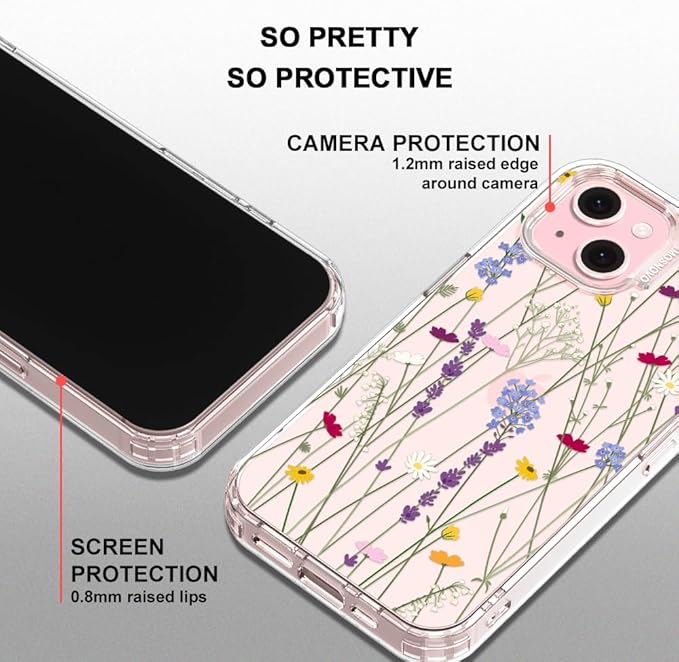 MOSNOVO Case for iPhone 15 Plus/iPhone 14 Plus, [Buffertech 6.6ft Military-Grade Drop Protection] [Anti Peel Off Tech] Clear TPU Bumper Phone Case Cover Design - Floral Garden