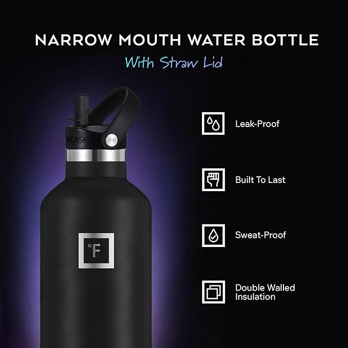 IRON °FLASK Camping & Hiking Hydration Flask with Straw, BPA-Free Insulated Stainless Steel Sports Water Bottle - 24 oz Day & Night