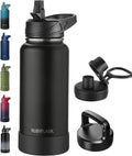 RUBYFLASK 32oz Insulated Water Bottle with Straw, Stainless Steel Metal Vacuum Water Flask, Large Thermal Water bottle with Leakproof 3 Lids for Travel, Camping, Gym Sports Black