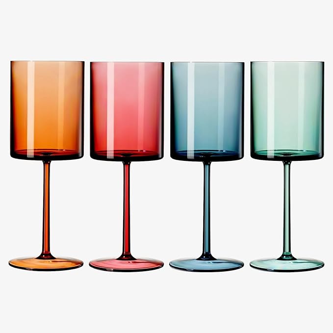 Unbreakable Stemmed Square Tritan Acrylic Floating Wine Glasses European Style | Set of 4 | 100% US Drinkware, 18 oz Dishwasher Safe Muted Color Shatterproof BPA-free plastic, All Purpose Glassware