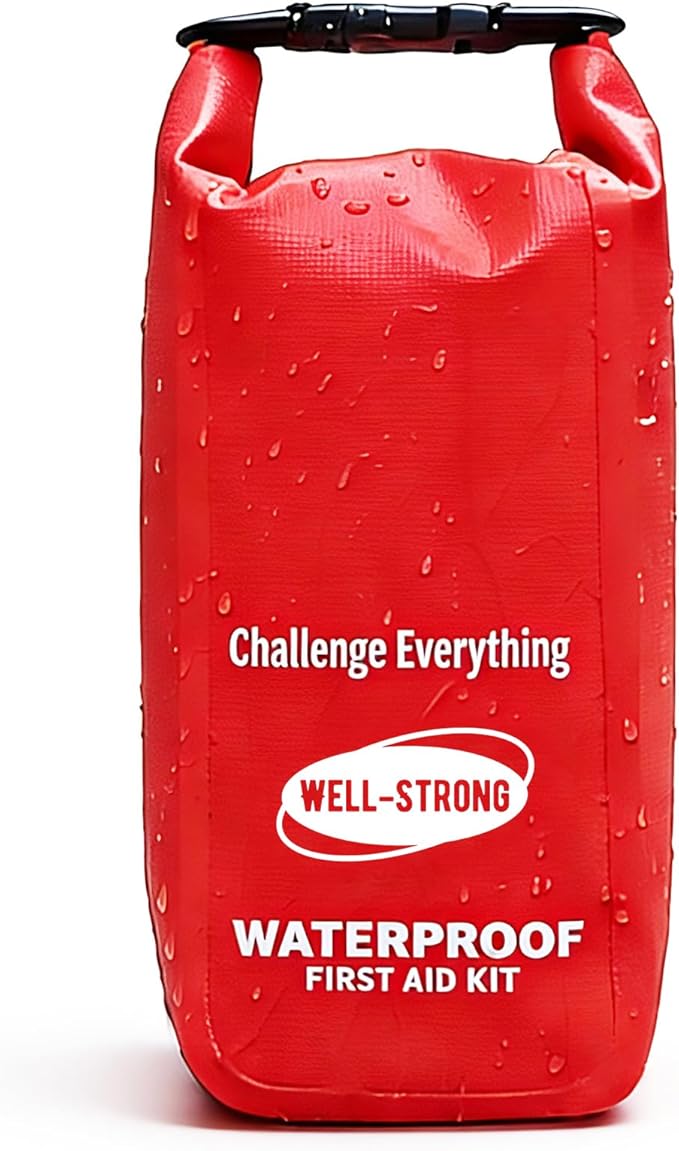 Waterproof First Aid Kit Roll Top Boat Emergency Kit with Waterproof Contents for Fishing Kayaking Boating Swimming Camping Rafting Beach Red