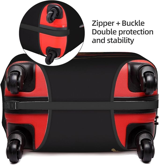 World Map Luggage Cover for Suitcase and Luggage Tag Combination, Elastic Washable Anti-Scratch Protector, Travel Birthday Gift for Men Women (L 26-28 Inch Luggage)