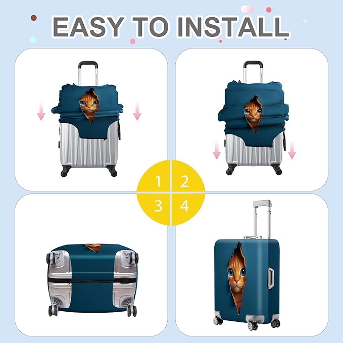 ANNA QUEEN 3D Cat Face Luggage Cover, Cute Peek Cat Suitcase Protector, Stretchable Washable Cover for 24-26 Inch Luggage