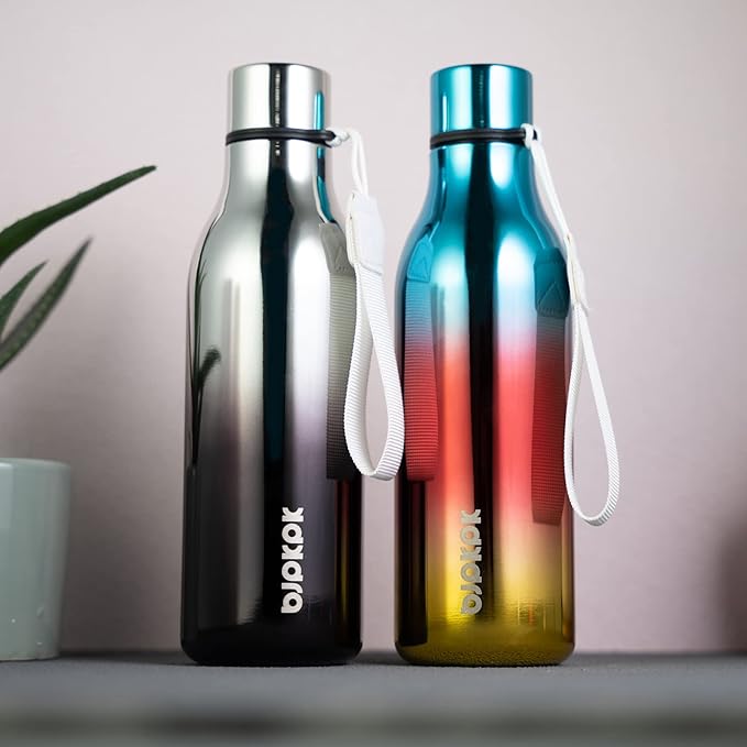 BJPKPK Insulated Water Bottles, 18 oz Stainless Steel Metal Water Bottle with Strap, BPA Free Leak Proof Jugs, Mugs, Flasks, Reusable Thermal Flasks for Sports & Travel, Silver Miner