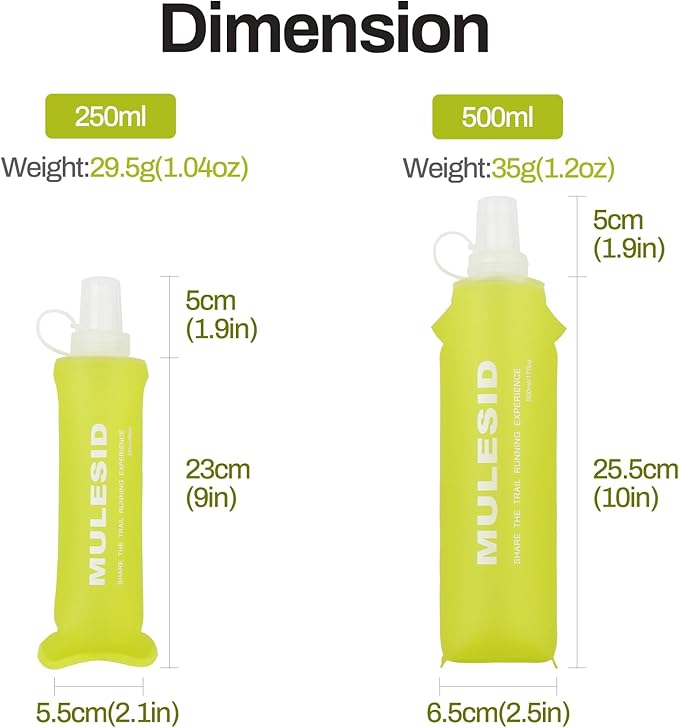 Soft Flask Running Bottles Collapsible Water Bottle Foldable for Traveling Running Vest Collapse Hydration TPU 250ml for Runner(250ml-Pack of 2)