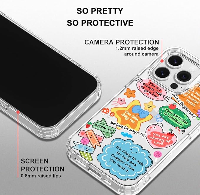 MOSNOVO for iPhone 16 Pro Case, Shockproof Military-Grade Protection 6.6ft Drop Tested, Clear Phone Case for iPhone 16 Pro, Self Love Club Design