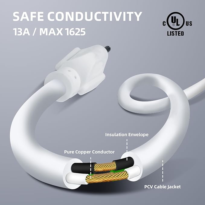 EP 25 Ft Outdoor Extension Cord - 16/3 SJTW White Electrical Cable with 3 Prong Grounded Plug
