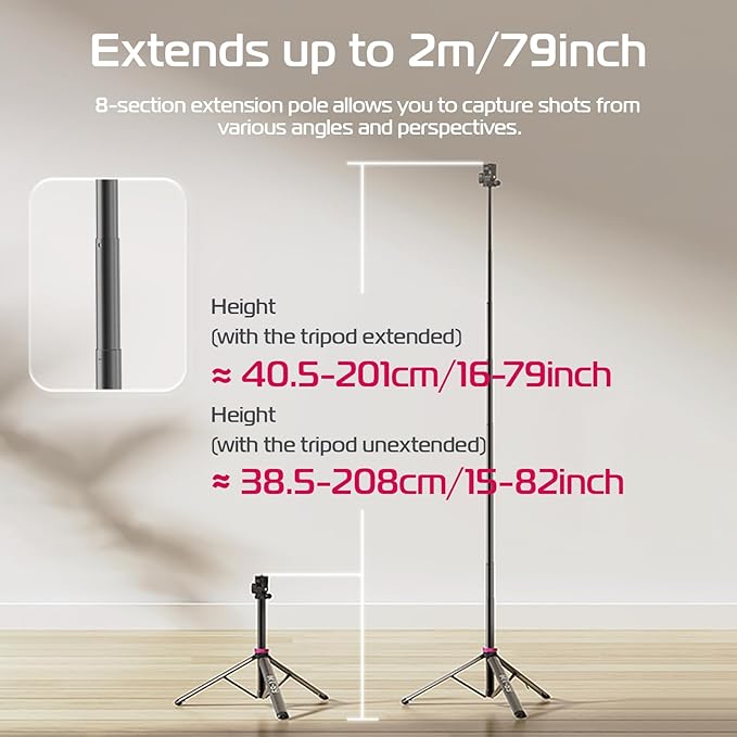 ULANZI MT-89 Extendable Tripod Aluminum, 82" Portable Adjustable Light Stand with 1/4" Screw Quick Release, Camera Phone Tripod for Camera Video Light Smartphone, Lightweight for Travel,Up Load 2.2LBS