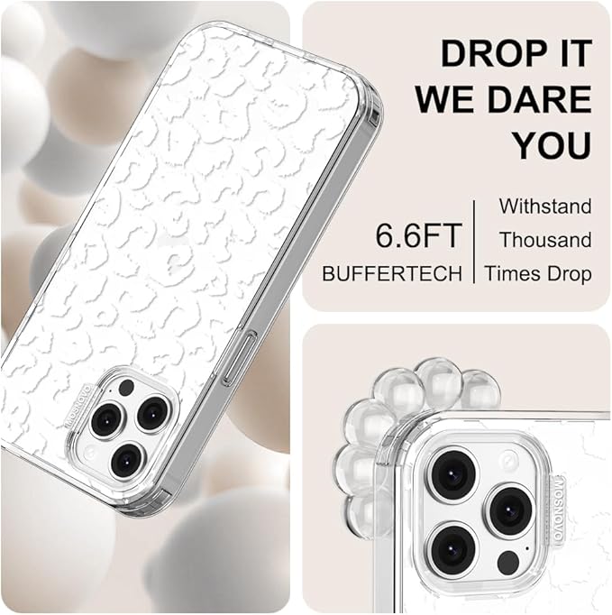MOSNOVO Case for iPhone 12 & iPhone 12 Pro, [Buffertech 6.6ft Military-Grade Drop Protection] [Anti Peel Off Tech] Clear TPU Bumper Phone Case Cover Design - White Leopard Print