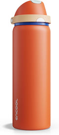 Insulated Water Bottle with Straw - Encool Stainless Steel Water Bottle with Push Button Lid, Leak-Proof & BPA-Free, Keeps Cold for 24 Hours for Sports, Travel, Gym (32 oz, Salmon)