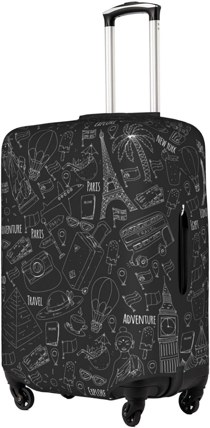 World Marks Luggage Cover for Suitcase and Luggage Tag Combination, Elastic Washable Anti-Scratch, Travel Adventure Explore Birthday Gift for Men Women (L 26-28 Inch Luggage)