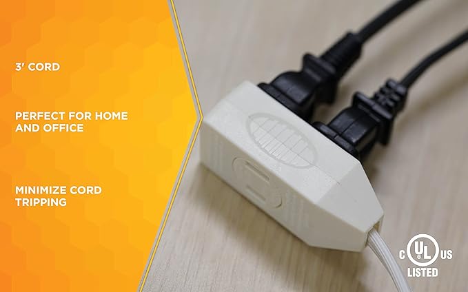 Woods Slimline Extension Cord - 16/3 Indoor Flat Plug with Right Angled Design - 3 Polarized Outlets - PVC Jacket - Space Saving - Neutral White - 16 Gauge - 3 Feet,(Pack of 12)