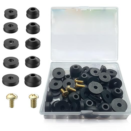 58 PCS Faucet Washer Assortment Kit Outdoor Faucet Repair Kit with Brass Screws Flat and Beveled Washers for Use with Assorted Quick-Opening Style Faucets Stem Worn Out Washer Replacements (58 PCS)