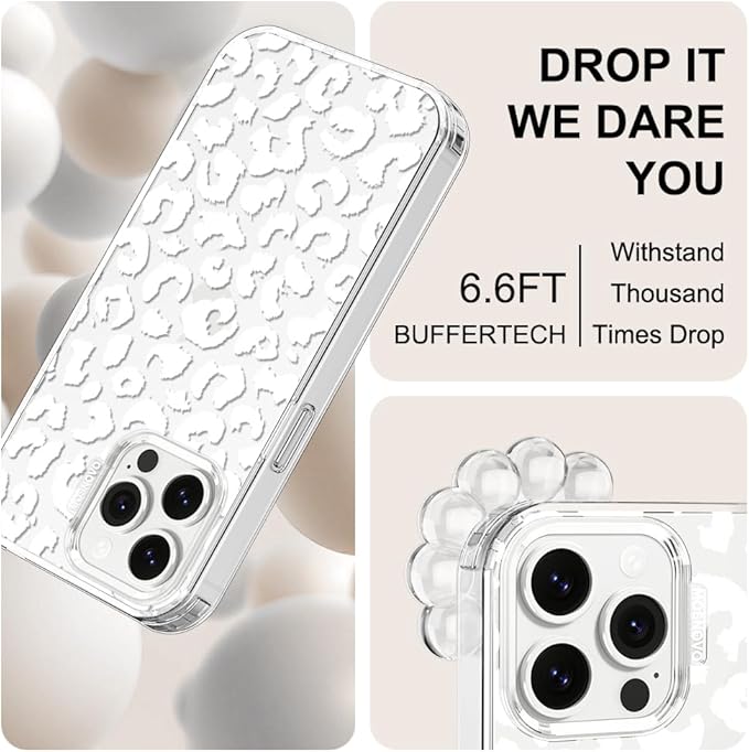 MOSNOVO Case for iPhone 13 Pro Max, [Buffertech 6.6ft Military-Grade Drop Protection] [Anti Peel Off Tech] Clear TPU Bumper Phone Case Cover Design - White Leopard Print