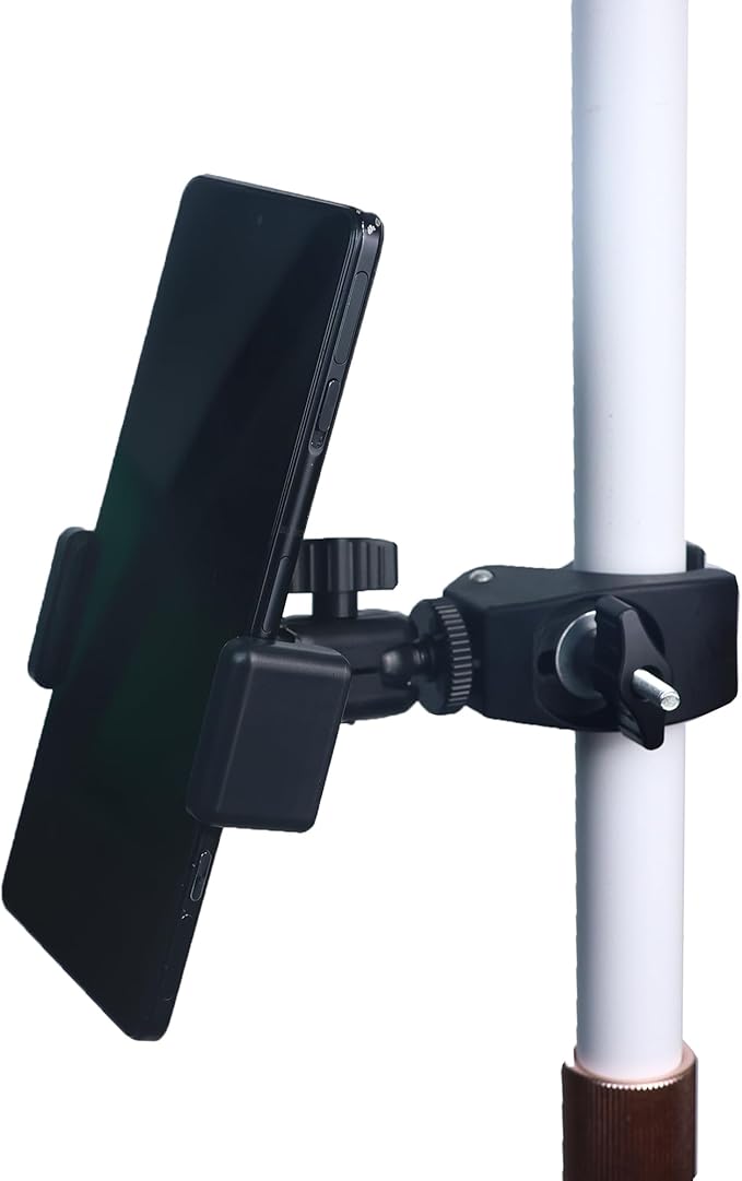 Phone Holder with Clamp for Golf Cart Universal Phone Mount Holder for Bicycle, Wheelchair, Stroller Mic Stand Phone Holder