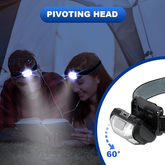 Macarrie LED Headlamps IPX4 Waterproof 3 Modes Headlamp Flashlight Bright Head Lights Camping Accessories for Adults Kids Hiking, Running, Repairing, Batteries Not Included (Black,60 Pack)