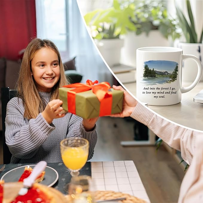 RZHV And Into The Forest I Go To Lose My Mind And Find My Soul 11 Oz Novelty Mug, Funny Landscape Coffee Mug for Camp Lover, Hiking Gifts for Nature Lover, Adventure Gifts for Hiking Lover
