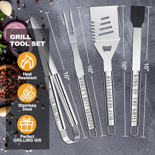 Grandpa Gifts from Grandkids, Gifts for Grandpa Christmas, Grilling Accessories, Heavy Duty Stainless Steel Grill Set BBQ Grill Tools for Outdoor Grill with Aluminum Case, Camping Grill Utensils Set - Image 7