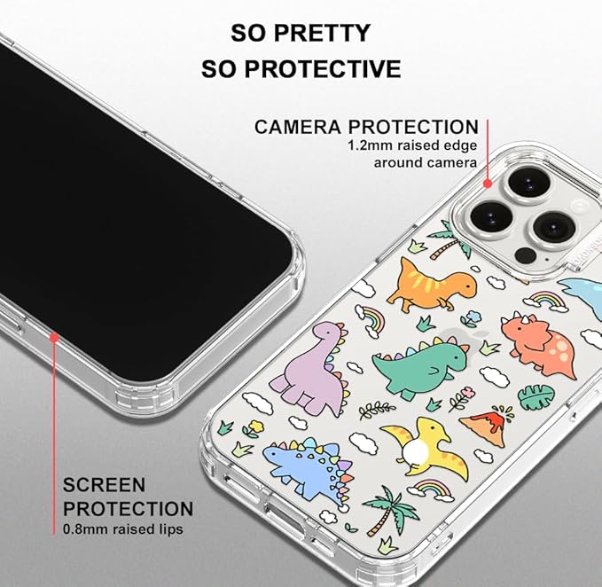 MOSNOVO Case for iPhone 15 Pro Max, [Buffertech 6.6ft Military-Grade Drop Protection] [Anti Peel Off Tech] Clear TPU Bumper Phone Case Cover Design - Dinosaur Land