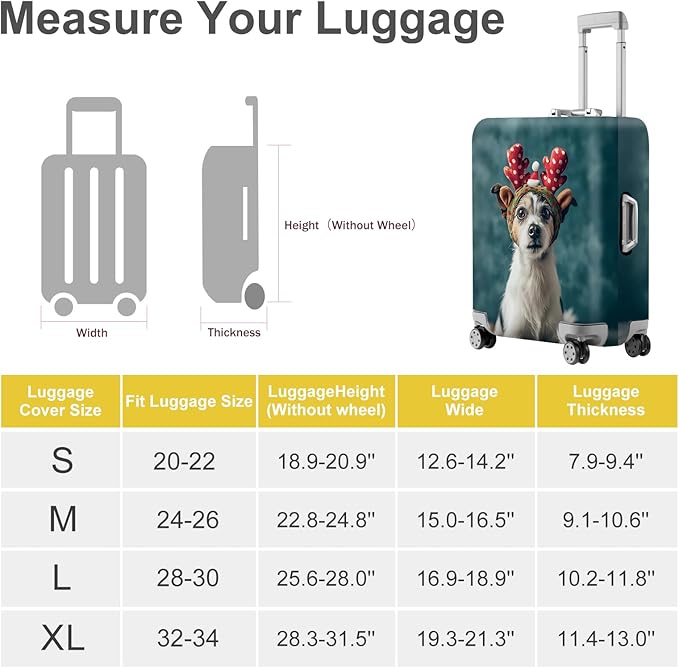 ANNA QUEEN Christmas Dog Luggage Cover, Cute Puppy with Reindeer Antlers Suitcase Protector, Washable Stretchable Travel Sleeve for 32-34 Inch Luggage