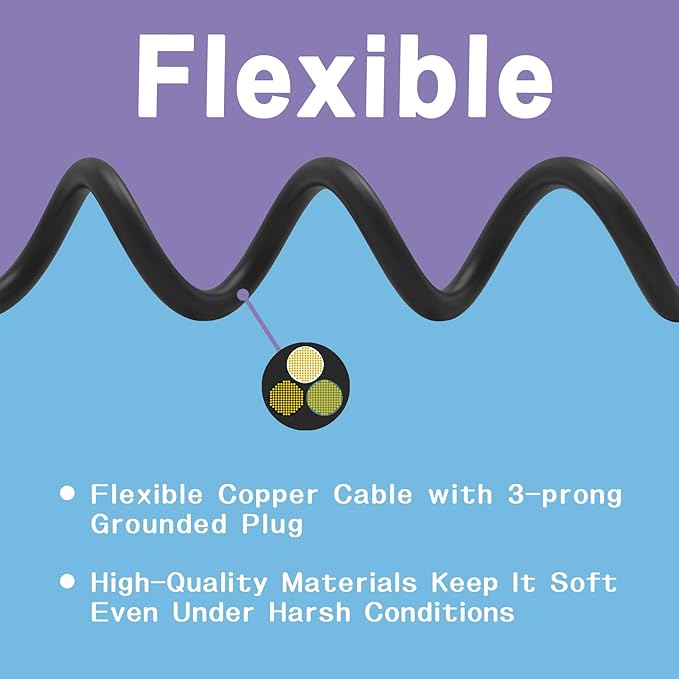 Indoor Outdoor Extension Cord 15 FT, 16/3 SJTW Weatherproof Black Electrical Cords, 13 AMP Heavy Duty 3 Prong Power Cable Great for Garden, Landscaping & Holiday Decorations
