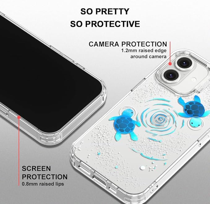 MOSNOVO Case for iPhone 16 Plus, [Buffertech 6.6ft Military-Grade Drop Protection] [Anti Peel Off Tech] Clear TPU Bumper Phone Case Cover Design - Space Turtle