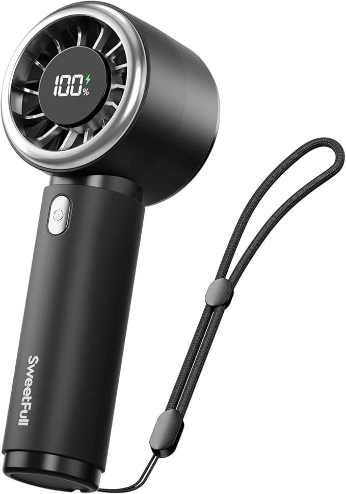SWEETFULL Mini Fan Portable - Cute Handheld Turbo Fan with Rechargeable Battery, 5 Speeds, Small Hand Personal Travel Essentials for Women, Girls, Kids, Lash, Makeup - Black