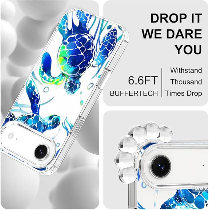 MOSNOVO for iPhone Air Case | Military Grade 6.6ft Drop Tested | Camera Control | Clear with Sea Turtles Design
