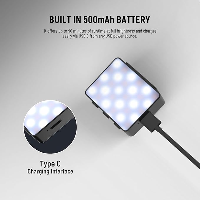 NEEWER Basics Bi Color Magnetic Camera Auxiliary Light Compatible with DJI OSMO Pocket 4 & 3, 1.5W Rechargeable Plastic Mini LED Fill Light Attachment for TikTok Vlog Selfie Video Recording, M24