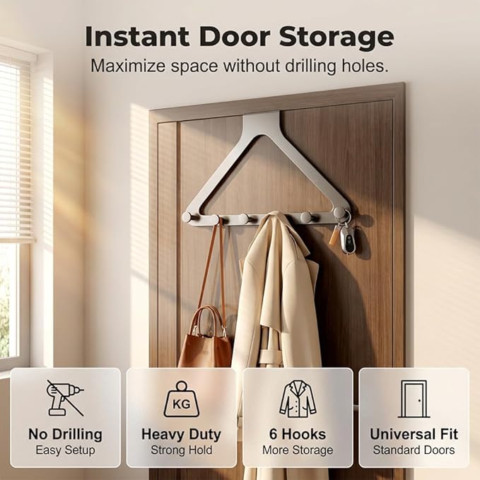 Over-The-Door Hanger Organizer, 2026 New Modern Over Door Hook, Heavy Duty Door Hanger for Home Office, Multi-Purpose Door Organizer for Family (White, 2pcs)