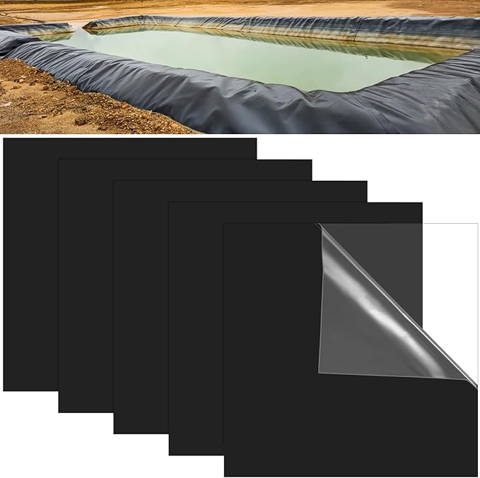5 Pcs 12 x 12 Inches Large Pond Liner Repair Patch Self-Adhesive EPDM Liner Repair Patch Kit Thickened EPDM Pond Liner Seam for Garden Pond Patch Cover Liner Repair