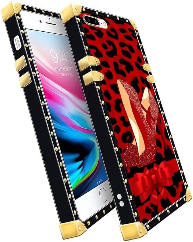 Compatible with iPhone 8 Plus 7 Plus Case, Elegant High Heels Luxury Golden Decoration for Girl Women Soft TPU Shockproof Protective Hard PC Back for iPhone 8 Plus 7 Plus
