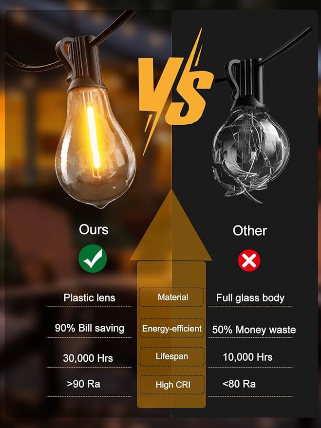 DAMAING Outdoor-String-Lights-Patio-Light-Outside 400FT(4x100FT) Waterproof Patio Lights with 208 Dimmable LED Bulbs,Connectable Shatterproof Outdoor Lighting for Market Backyard,Black Cord