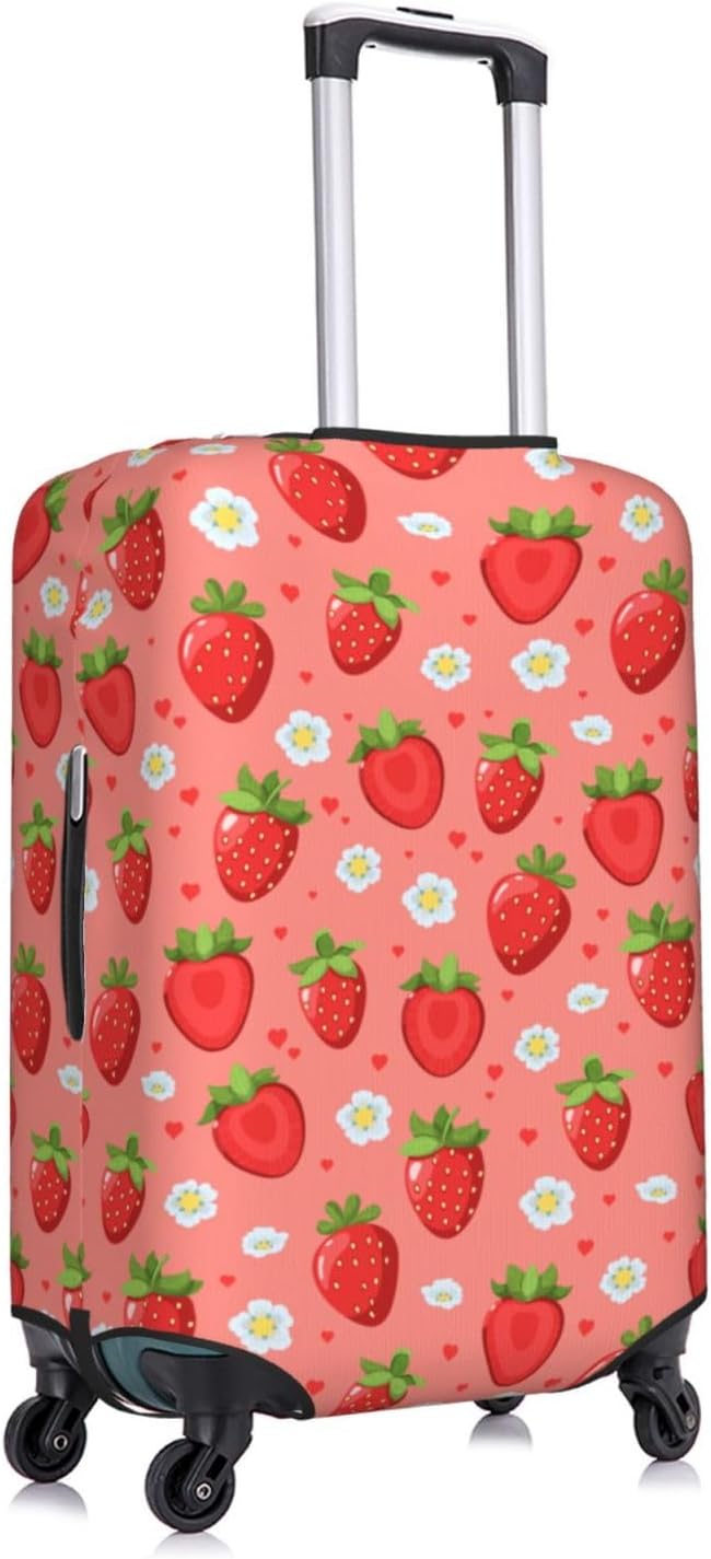 Cute Strawberry and Floral Print Elastic Luggage Cover, Suitcase Protector For Travel (Fits 22-24 Inch Luggage)