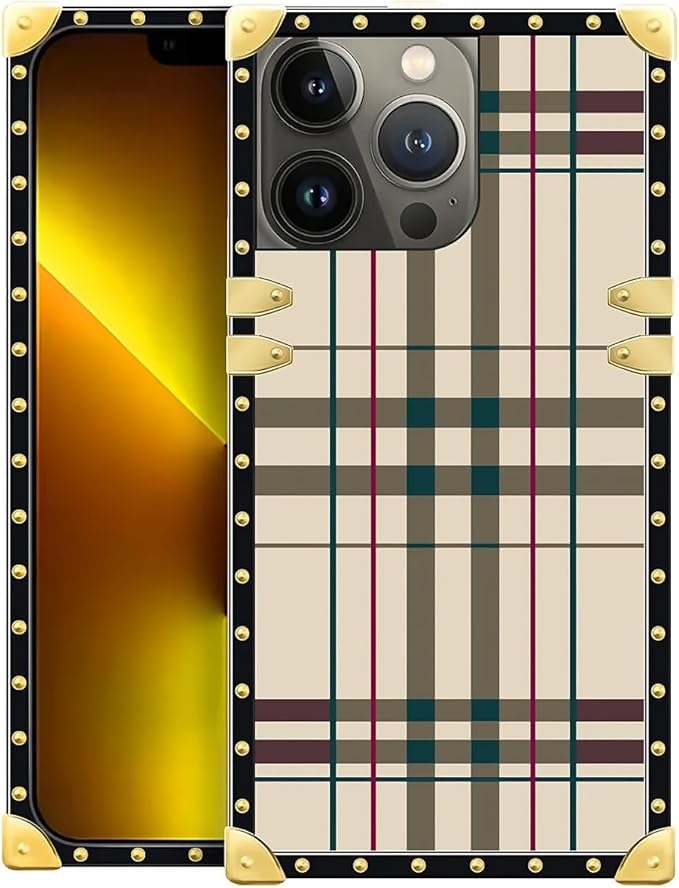 Compatible with iPhone 13 Pro Case, Black Red Beige Stripes Luxury Golden Decoration for Girl Women Soft TPU Shockproof Protective Hard PC Back for iPhone 13 Pro